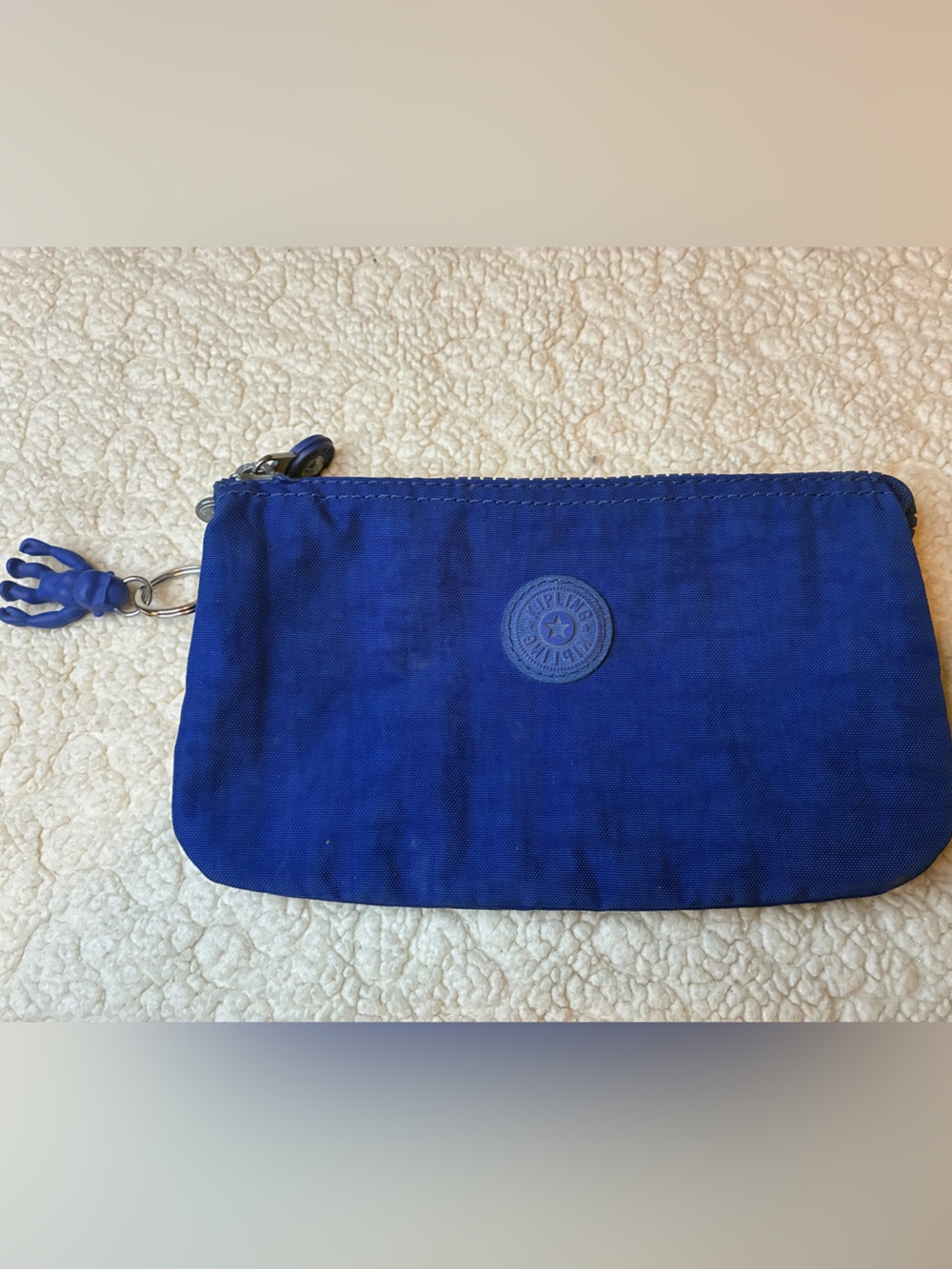 Kipling Blue Nylon Zip Around Wallet Organizer Wristlet Monkey Charm